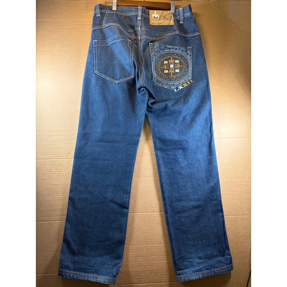 Notorious BIG Signature Jeans Mens 32x31 Blue Embroidered Baggy Y2K Denim